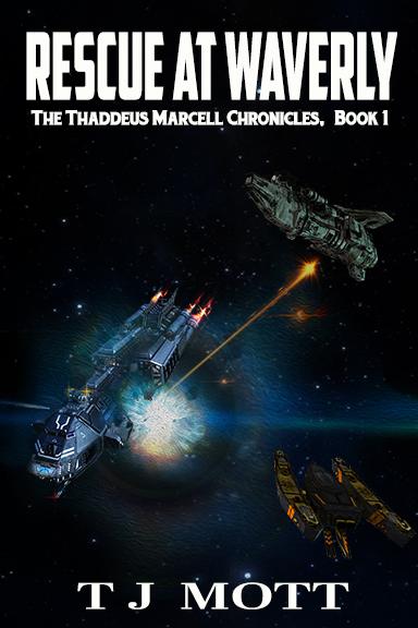 Cover art for the science fiction novel Rescue at Waverly: Book 1 of the Thaddeus Marcell Chronicles